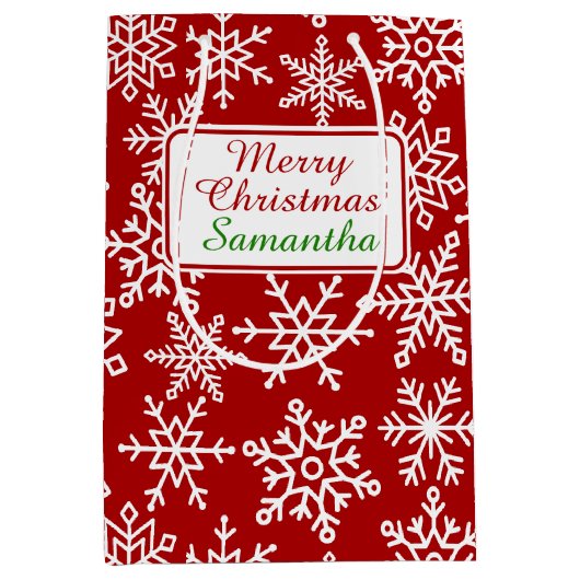 Snowflake Red Kerstmis Medium Cadeauzakje (Voorkant)