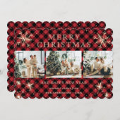 Snowflake Red Plaid Fotocollage Feestdagenkaart (Voorkant / Achterkant)