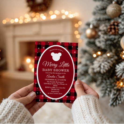 Snowflake Red Plaid Merry Little Baby Shower Kaart