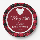 Snowflake Red Plaid Merry Little Baby Shower Papieren Bordje (Voorkant)