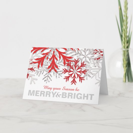 Snowflake Red Silver Winter Holiday Card Feestdagen Kaart (Voorkant)