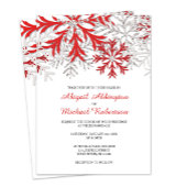 Snowflake Red Silver Winter Wedding Invitations Kaart