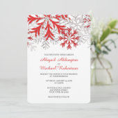 Snowflake Red Silver Winter Wedding Invitations Kaart (Staand voorkant)