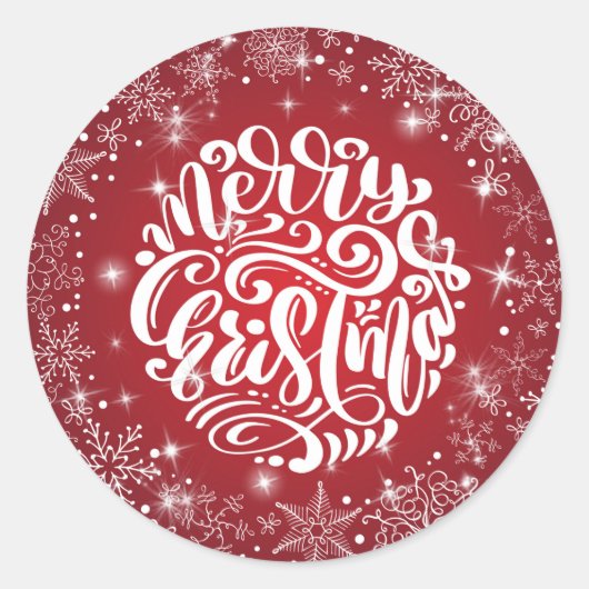 Snowflake Red Sparkle Ronde Sticker (Voorkant)