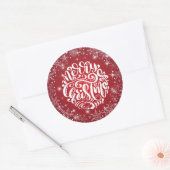 Snowflake Red Sparkle Ronde Sticker (Envelop)