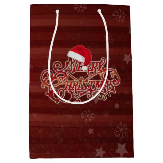 Snowflake Red Stripes met kerstcadeaus voor pet Medium Cadeauzakje (Voorkant)