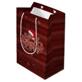 Snowflake Red Stripes met kerstcadeaus voor pet Medium Cadeauzakje (Achterkant Gekanteld)