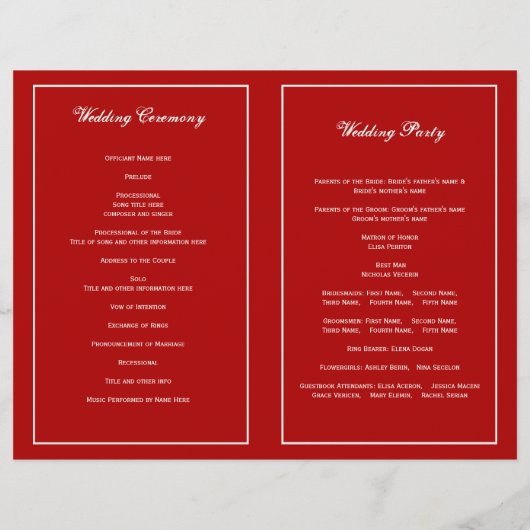 Snowflake red white bruiloft gevouwen programma (Achterkant)