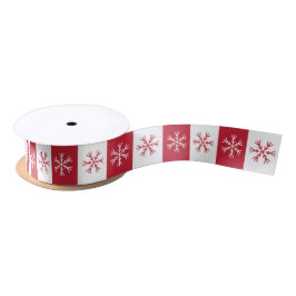 Snowflake Red White Stripe Kerstmis Patroon Satijnen Lint