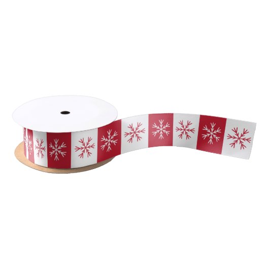 Snowflake Red White Stripe Kerstmis Patroon Satijnen Lint (Spoel)