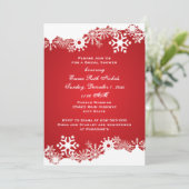 Snowflake red white winter bruiloft vrijgezellenfe kaart (Staand voorkant)