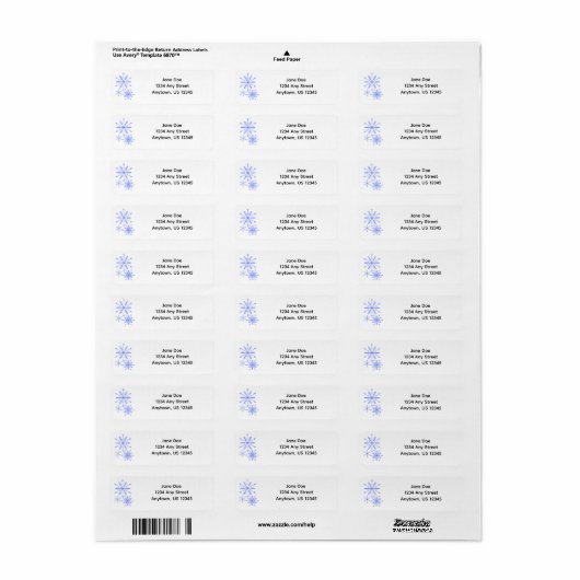 Snowflake Return Address Label with Three Lines (Full Sheet)