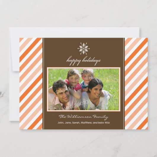 Snowflake Ribbon Family Holiday Card (oranje) Feestdagenkaart (Voorkant)