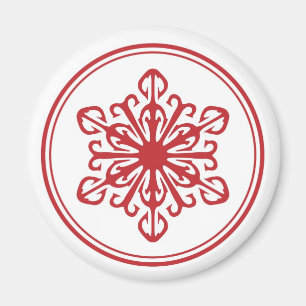 Snowflake Round Magnet - Rood