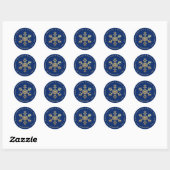 Snowflake Royal Blue Elegant Faux Gold Christmas  Ronde Sticker (Vel)