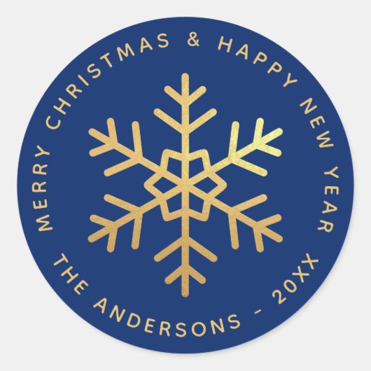 Snowflake Royal Blue Elegant Faux Gold Christmas  Ronde Sticker (Voorkant)