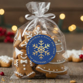 Snowflake Royal Blue Elegant Faux Gold Christmas  Ronde Sticker