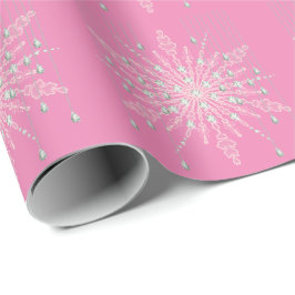 Snowflake roze diamantsparren elegante winter cadeaupapier