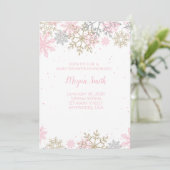 Snowflake Roze en Glitter Winter Baby shower Kaart (Staand voorkant)