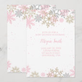 Snowflake Roze en Glitter Winter Baby shower Kaart (Voorkant / Achterkant)