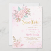 Snowflake Roze en Glitter Winter Baby shower Kaart (Voorkant)