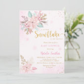 Snowflake Roze en Glitter Winter Baby shower Kaart (Staand voorkant)