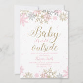 Snowflake Roze en Glitter Winter Baby shower Kaart (Voorkant)