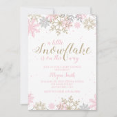 Snowflake Roze en Glitter Winter Baby shower Kaart (Voorkant)