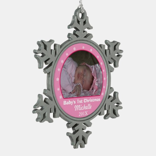 Snowflake Roze fotoversiering Tin Sneeuwvlok Ornament (Links)