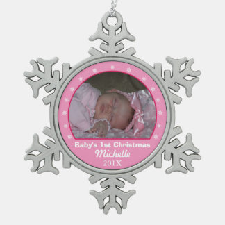 Snowflake Roze fotoversiering Tin Sneeuwvlok Ornament
