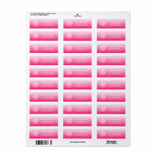 Snowflake Roze het Adres van de Terugkeer van de G Etiket (Full Sheet)