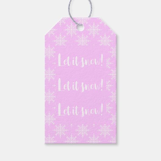 Snowflake roze laat het kerstfeest sneeuwen cadeaulabel (Voorkant)