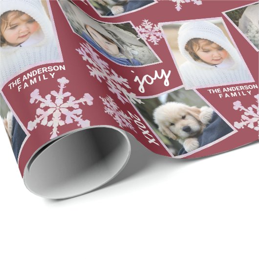 Snowflake Roze Opal Elegant Kerstmis 3 Foto Cadeaupapier (Rol Hoek)