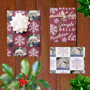 Snowflake Roze Opal Kerstmis 2 Foto Typografie Inpakpapier Vel
