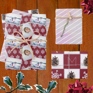 Snowflake Roze Opal Pinstripes 3 Kerstmis Inpakpapier Vel