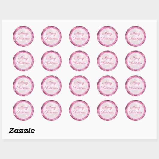Snowflake roze satijekkers ronde sticker (Vel)