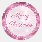 Snowflake roze satijekkers ronde sticker (Voorkant)