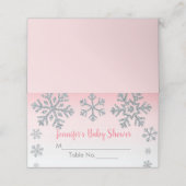 Snowflake Roze & Silver Winter Baby shower Plaatskaartje (Buitenkant ongevouwen)