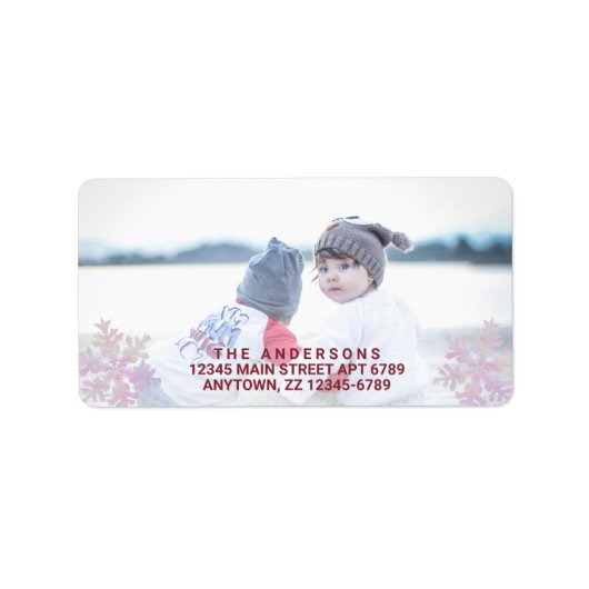 Snowflake roze, stijlvol kerstcadeautje etiket (Voorkant)