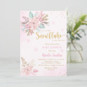 Snowflake roze Waterverf Winter Baby shower Kaart (Staand voorkant)