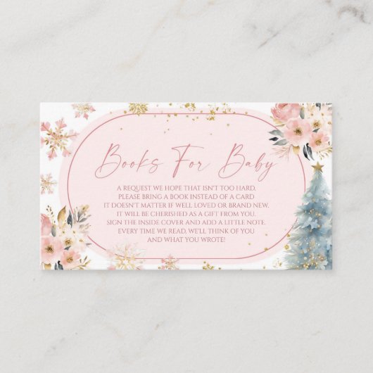 Snowflake Roze Winter Baby shower Boeken voor Baby Informatiekaartje (Voorkant)