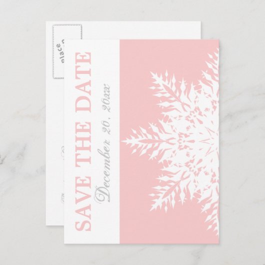 Snowflake roze winterbruiloft Opslaan Datum Aankondigingskaart (Voorkant / Achterkant)