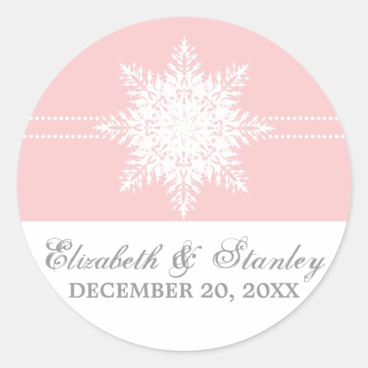 Snowflake roze winterbruiloft Opslaan Datum Ronde Sticker (Voorkant)