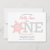 Snowflake roze zilver Glitter Winter 1ste verjaard Kaart (Voorkant)