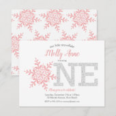 Snowflake roze zilver Glitter Winter 1ste verjaard Kaart (Voorkant / Achterkant)