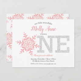 Snowflake roze zilver Glitter Winter 1ste verjaard Kaart