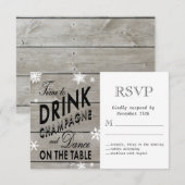 Snowflake RSVP Time to Drink Champagne Kaartje (Voorkant / Achterkant)