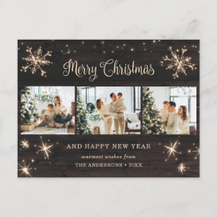 Snowflake Rustic Wood 3 Fotocollage Feestdagenkaart