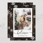 Snowflake Rustic Wood Foto Geloven Feestdagenkaart (Voorkant / Achterkant)