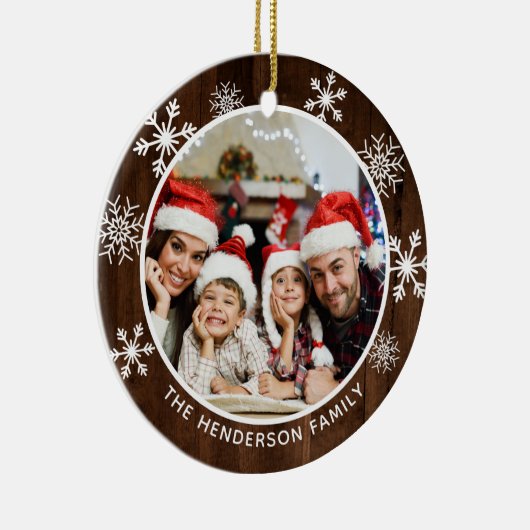 Snowflake Rustic Wood Geweldige tijd van het Jaar Keramisch Ornament (Rechts)